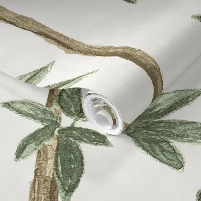 Spoonflower Pre-pasted Wallpaper Green And Danville Tan Climbing Branches  Removable