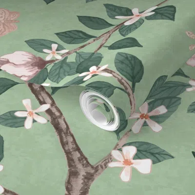 Spoonflower Pre-pasted Wallpaper Green Elsie's Garden 2' X 12' Removable