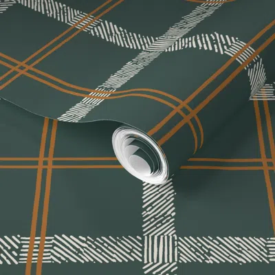 Spoonflower Pre-pasted Wallpaper Green Tartan Modern Plaid - Rustic Cozy Cabincore Farmhouse Interiors 2' X 12' 