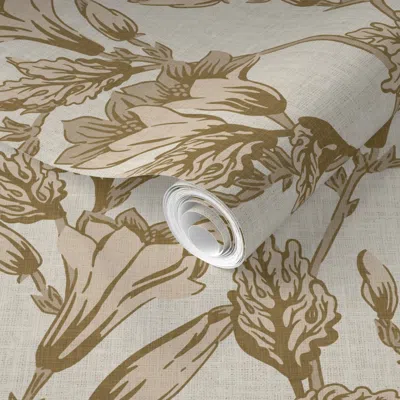 Spoonflower Pre-pasted Wallpaper Greenwood Botanical Neutral 2' X 12' Removable