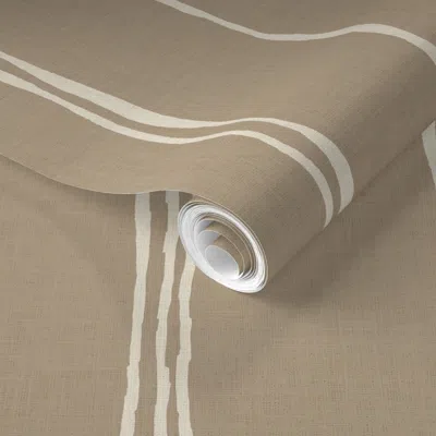 Spoonflower Pre-pasted Wallpaper Greenwood Stripe Tan 2' X 12' Removable