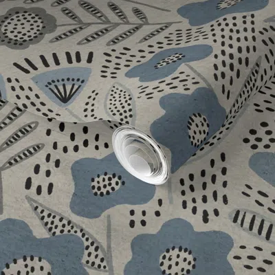 Spoonflower Pre-pasted Wallpaper Greta (tan And Blue) 2' X 12' Removable