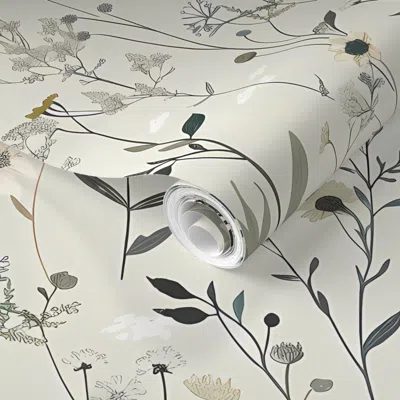 Spoonflower Pre-pasted Wallpaper Grey Floral Garden 2' X 12' Removable