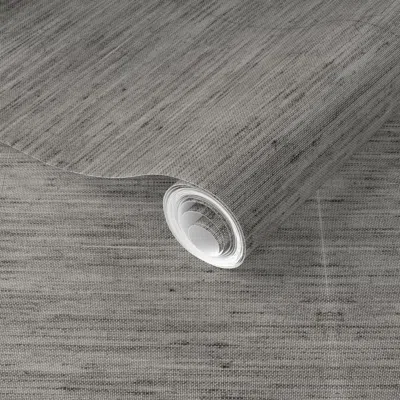 Spoonflower Pre-pasted Wallpaper Grey Linen Fabric Linen Texture Fabric Grey Linen 4 2' X 12' Removable