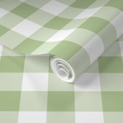 Spoonflower Pre-pasted Wallpaper Gustav Bold Check In Basil 2' X 12' Removable