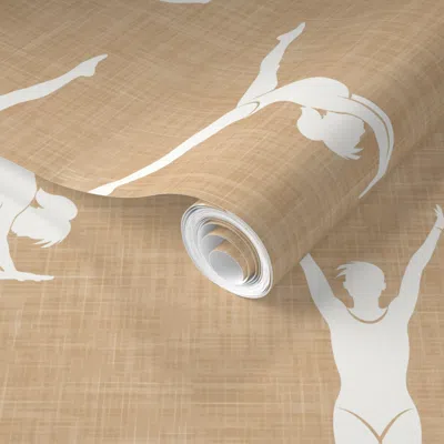 Spoonflower Pre-pasted Wallpaper Gymnastics - Gymnast - Tan - Lad25 2' X 12' Removable