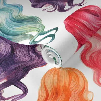 Spoonflower Pre-pasted Wallpaper Hairdresser Beauty Hair Salon Colorful Hair 2' X 12' Removable