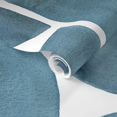 Spoonflower Pre-pasted Wallpaper Half Circle Organic Geo Hand Painted Watercolour Squiggle Xl Smoky Navy 2' X 12