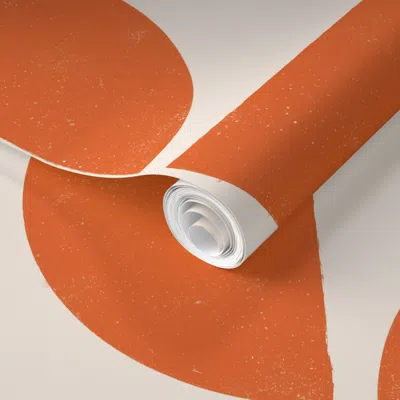 Spoonflower Pre-pasted Wallpaper Half Moon In Blaze Orange - Large 2' X 12' Removable