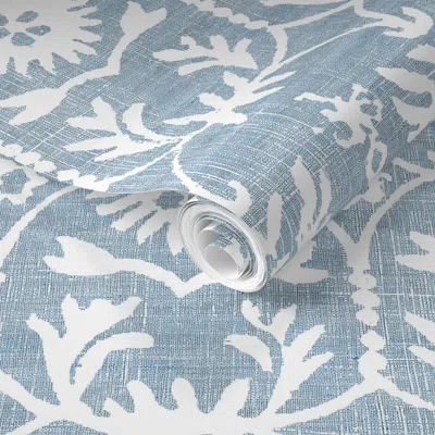 Spoonflower Pre-pasted Wallpaper Hali Vintage Maia Blue  Removable In Green