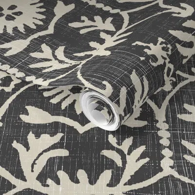 Spoonflower Pre-pasted Wallpaper Hali Vintage Maia Dark 2' X 12' Removable