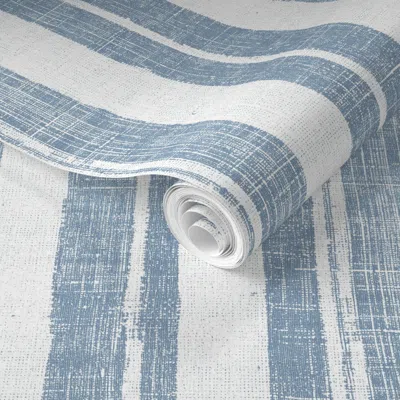 Spoonflower Pre-pasted Wallpaper Hali Vintage Salty Stripe Blue 2' X 12' Removable