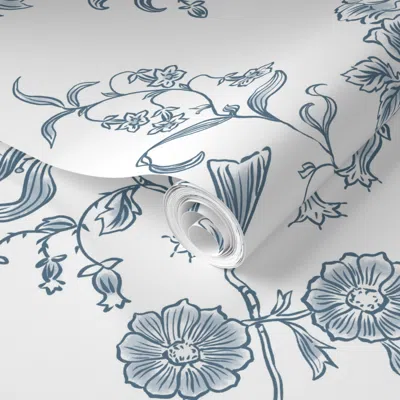 Spoonflower Pre-pasted Wallpaper Hampstead Cottage - Blue On White 2' X 12' Removable