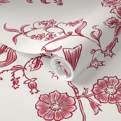 Spoonflower Pre-pasted Wallpaper Hampstead Cottage - Ruby On Cream 2' X 12' Removable