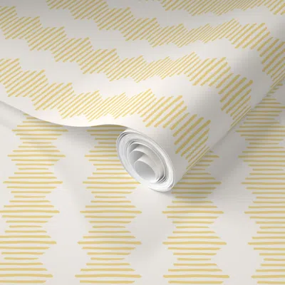 Spoonflower Pre-pasted Wallpaper Hand Drawn Organic Wavy Spindle Stripe In Soft Yellow And Cream Small 2' X 12' 