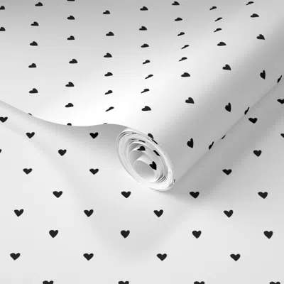 Spoonflower Pre-pasted Wallpaper Hand Drawn Small Black Hearts On White 2' X 12' Removable In Multi