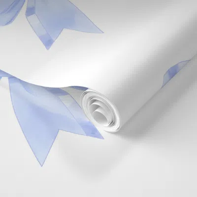 Spoonflower Pre-pasted Wallpaper Hand Painted Inky Bow Ribbons - Baby Blue Grandmillenial 2' X 12' Removable