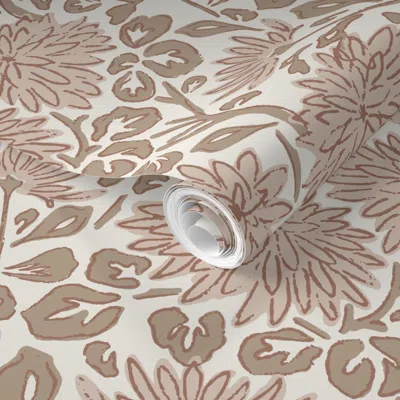 Spoonflower Pre-pasted Wallpaper Hand-drawn Dahlia Botanical In Blush Pink - Vintage Floral Accent Wall 2' X 12'