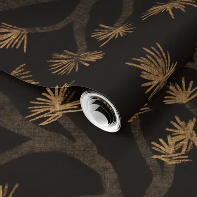 Spoonflower Pre-pasted Wallpaper Hand-drawn Pine Tree Branches Rustic Cabincore Japandi Moody Dark Borwn L 2' X 