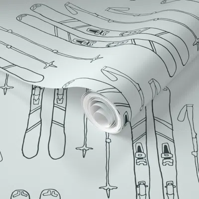 Spoonflower Pre-pasted Wallpaper Hand-drawn Skis - Alpine Modern 2' X 12' Removable