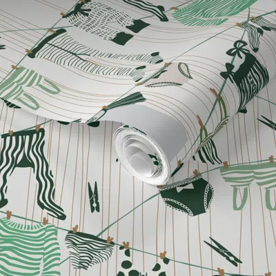 Spoonflower Pre-pasted Wallpaper Hang Out In Laundry Room Emerald - M  Removable