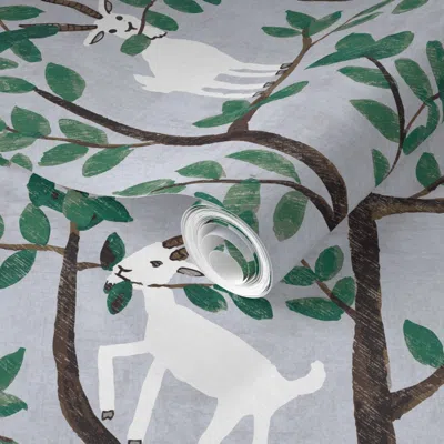Spoonflower Pre-pasted Wallpaper Happy Goat-together In Trees  Removable In Multi