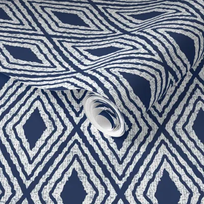 Spoonflower Pre-pasted Wallpaper Harlequin Diamond Boho Indigo Masculine Modern Decor Medium Scale 2' X 12' Remo