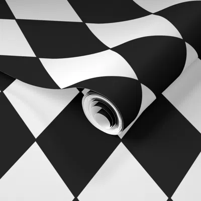 Spoonflower Pre-pasted Wallpaper Harlequin Diamonds Black & White 2' X 12' Removable In Multi