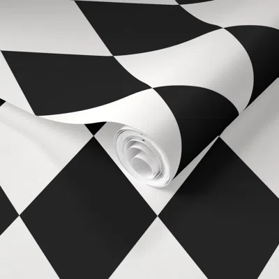 Spoonflower Pre-pasted Wallpaper Harlequin Diamonds Monochrome Black And White Geometric By Sunny 2' X 12' Remov