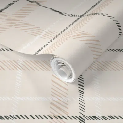 Spoonflower Pre-pasted Wallpaper Harley Tartan - Tan 12in 2' X 12' Removable