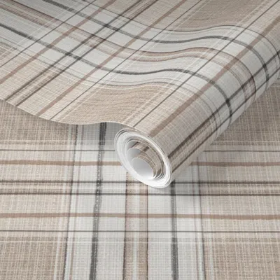 Spoonflower Pre-pasted Wallpaper Harrison Plaid Rosey Taupe Grey  Removable
