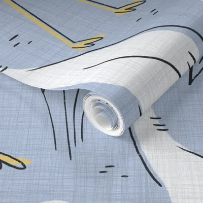 Spoonflower Pre-pasted Wallpaper Harry The Heron (light Blue) 2' X 12' Removable