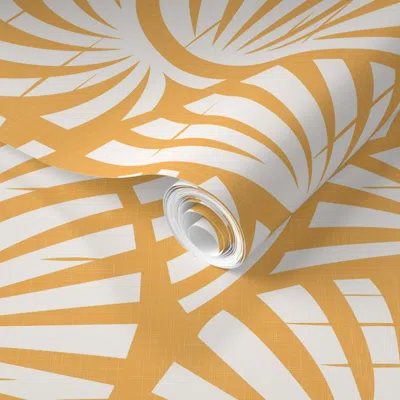 Spoonflower Pre-pasted Wallpaper Hawaiian Nature - Exotic Leaves On Amber Yellow / Large 2' X 12' Removable