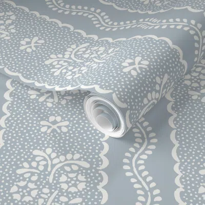Spoonflower Pre-pasted Wallpaper Hayley Stripe On Light Blue 2' X 12' Removable