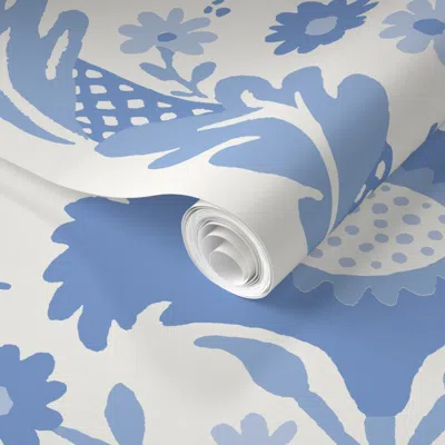 Spoonflower Pre-pasted Wallpaper Henrietta Hydrangea Blue 2' X 12' Removable