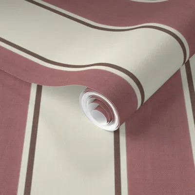 Spoonflower Pre-pasted Wallpaper Heritage Linen Stripe - Dusty Rose & Chestnut 2' X 12' Removable