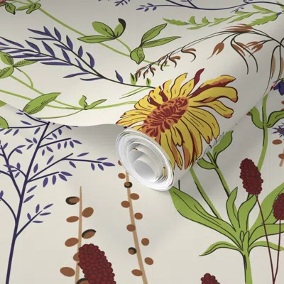 Spoonflower Pre-pasted Wallpaper Heritage Revival Meadow Flowers By Unknown - Produced In The 1830s 2' X 12' Rem