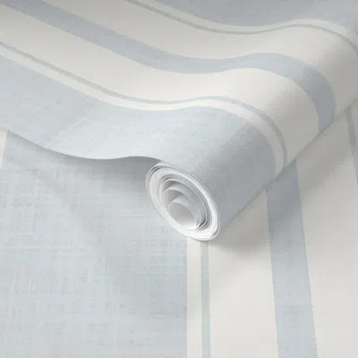 Spoonflower Pre-pasted Wallpaper Heritage Shadow Stripes Sherwin Williams Sky High Blue And Extra White 2' X 12'