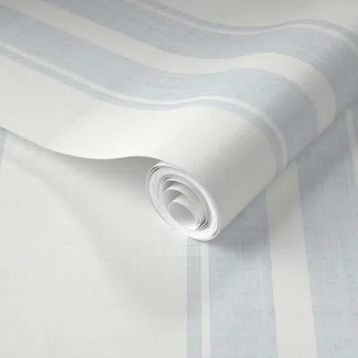 Spoonflower Pre-pasted Wallpaper Heritage Shadow Stripes Sherwin Williams Sky High Blue And Extra White  Removab