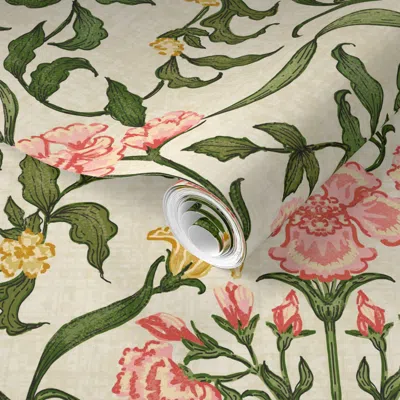 Spoonflower Pre-pasted Wallpaper Heritage Spring Garden  Removable