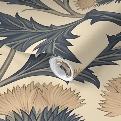 Spoonflower Pre-pasted Wallpaper Heritage Style Thistle Large 2' X 12' Removable