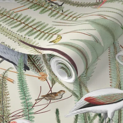 Spoonflower Pre-pasted Wallpaper Herons In Marsh Large Scale On Alabaster Sw 2' X 12' Removable