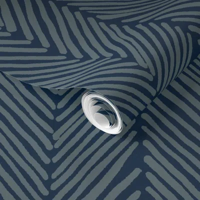 Spoonflower Pre-pasted Wallpaper Herringbone Pattern - Indigo Design - Large 2' X 12' Removable In Blue