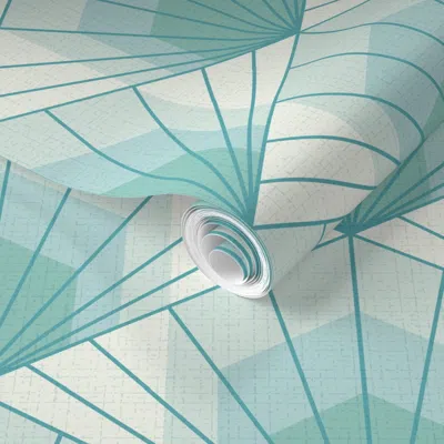 Spoonflower Pre-pasted Wallpaper Hex Deco Art Deco Sunrise L  Scale In Teal By Pippa Shaw 2' X 12' Removable