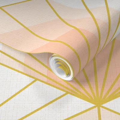 Spoonflower Pre-pasted Wallpaper Hex Deco Art Deco Sunrise Xl  Scale In Apricot By Pippa Shaw 2' X 12' Removable