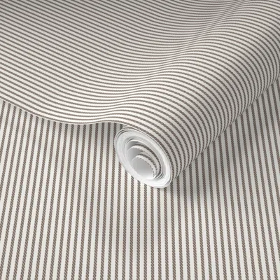Spoonflower Pre-pasted Wallpaper Hickory Stripe Light - Brown Rail Road Engineer Train Conductor Stripe 2' X 12'
