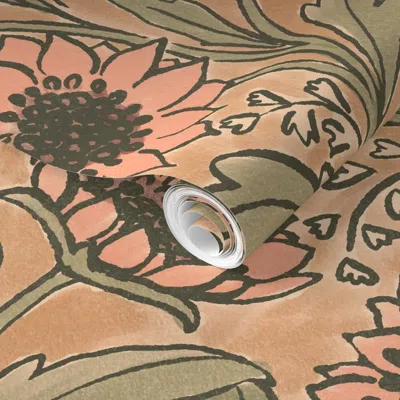 Spoonflower Pre-pasted Wallpaper High Plains Sunflowers - Sepia 2' X 12' Removable