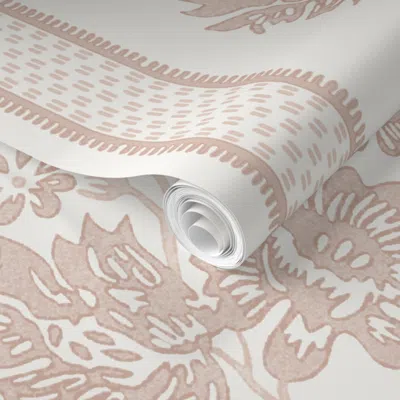 Spoonflower Pre-pasted Wallpaper Historic Garland Odessa Pink Monticello Rose And Cream  Removable
