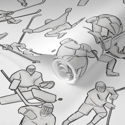 Spoonflower Pre-pasted Wallpaper Hockey Retake On White 2' X 12' Removable