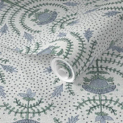 Spoonflower Pre-pasted Wallpaper Holy Basil Indigo And Lehigh Green 2' X 12' Removable